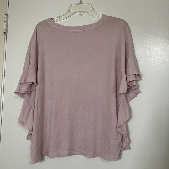 SUNDRY pink hearts flutter short sleeve shirt size 2 Medium - Picture 7 of 7